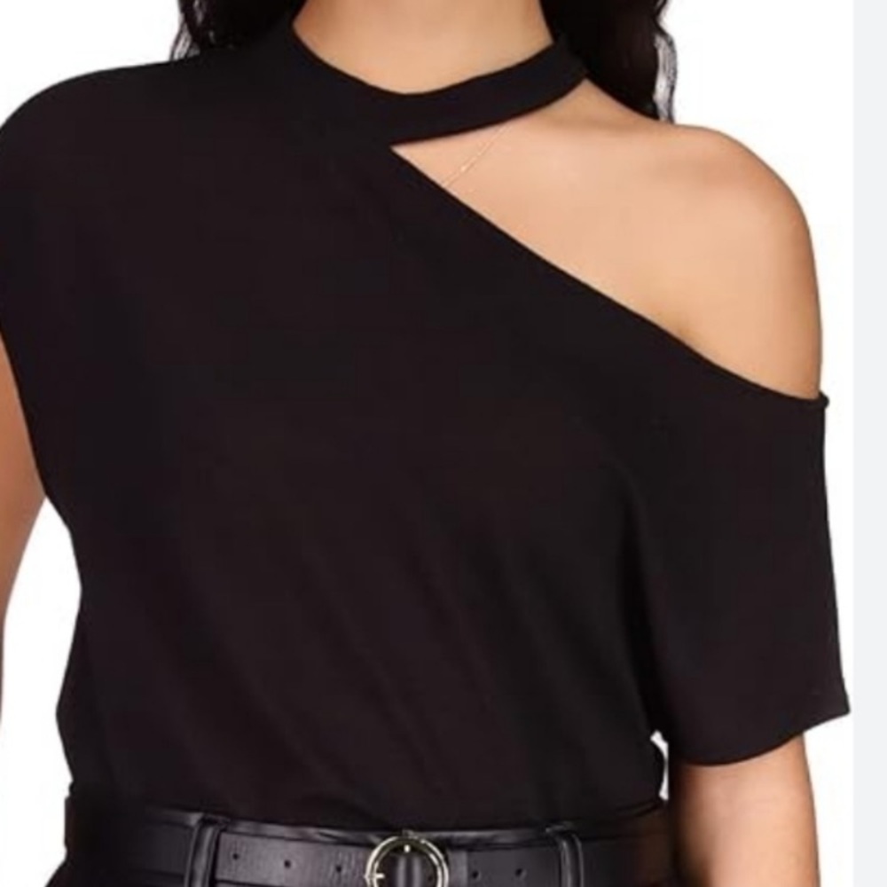 NWT new Sanctuary black cut out Black Asymmetrical Women's T shirt top Sz XL